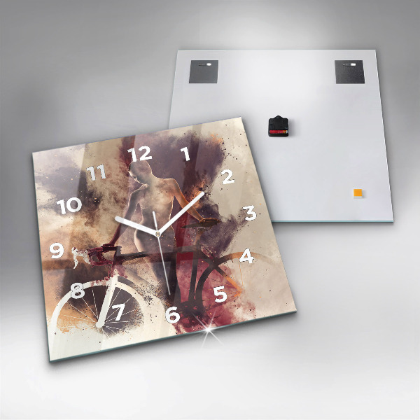 Zegar na ścianę kwadratowy Kobieta i rower