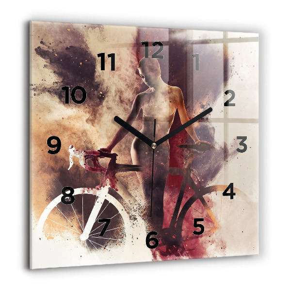 Zegar na ścianę kwadratowy Kobieta i rower