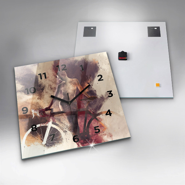 Zegar na ścianę kwadratowy Kobieta i rower
