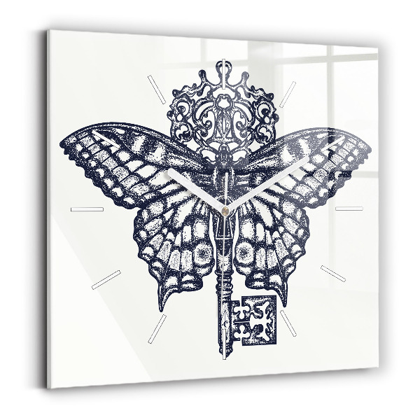 Zegar ścienny kwadratowy Motyl i klucz – styl boho
