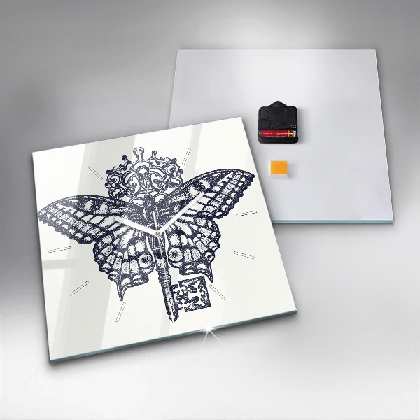 Zegar ścienny kwadratowy Motyl i klucz – styl boho