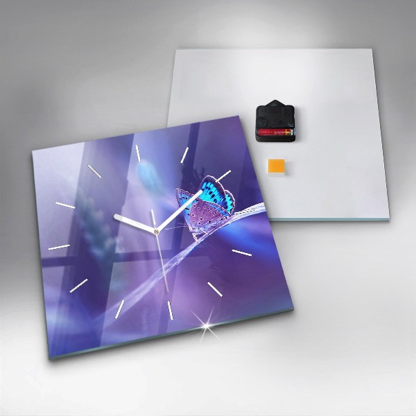Zegar ścienny kwadratowy Motyl na trawie