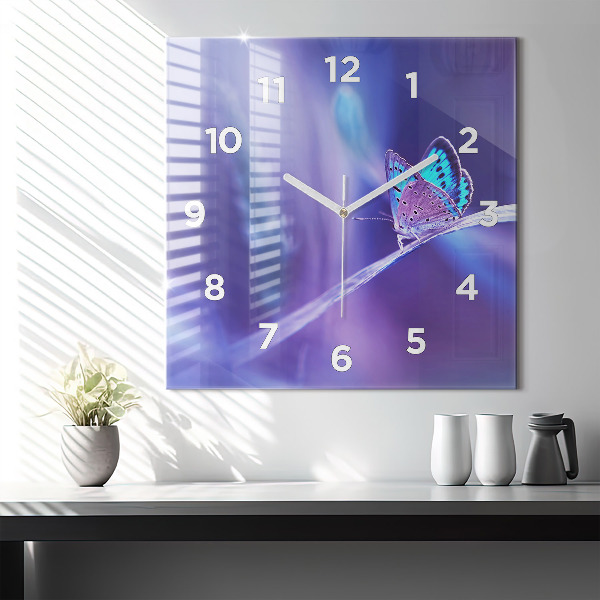 Zegar ścienny kwadratowy Motyl na trawie