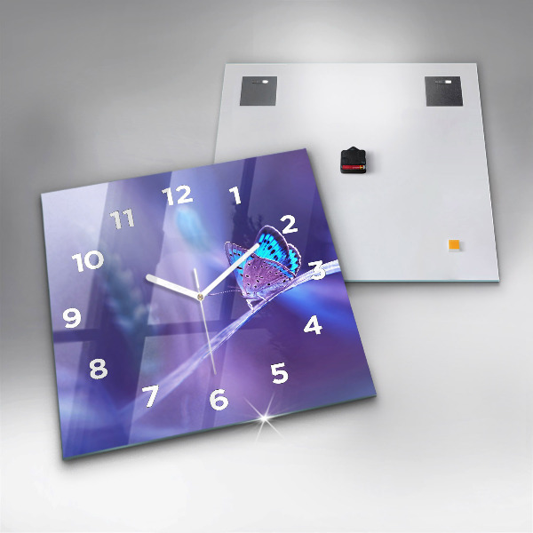 Zegar ścienny kwadratowy Motyl na trawie