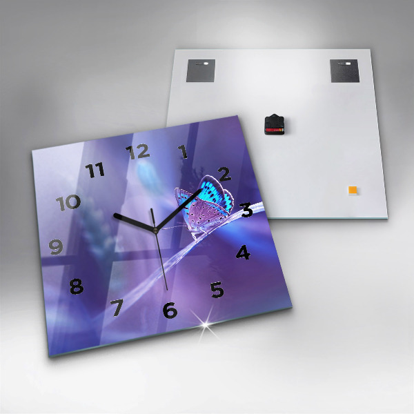 Zegar ścienny kwadratowy Motyl na trawie