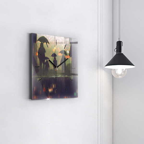 Zegar ścienny kwadratowy Ludzie z parasolami