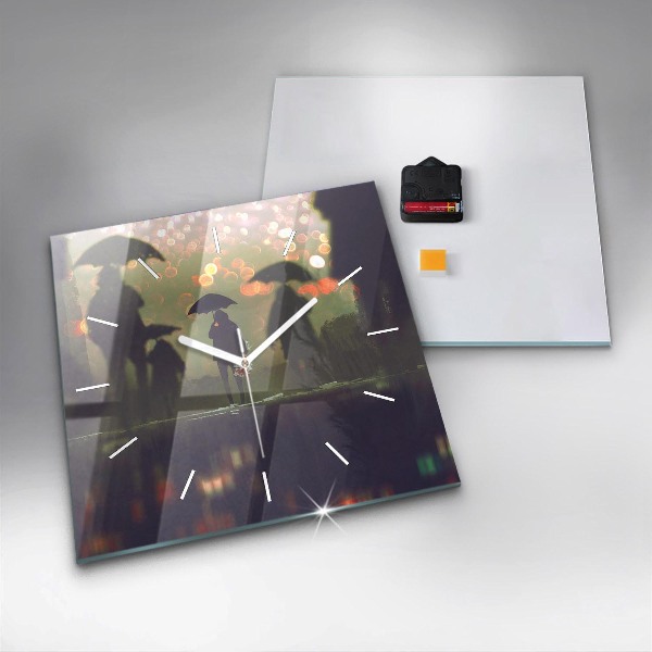 Zegar ścienny kwadratowy Ludzie z parasolami