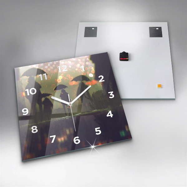 Zegar ścienny kwadratowy Ludzie z parasolami