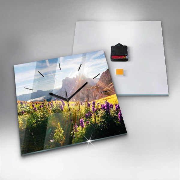 Zegar ścienny kwadratowy Łąka Lawenda