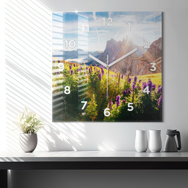 Zegar ścienny kwadratowy Łąka Lawenda