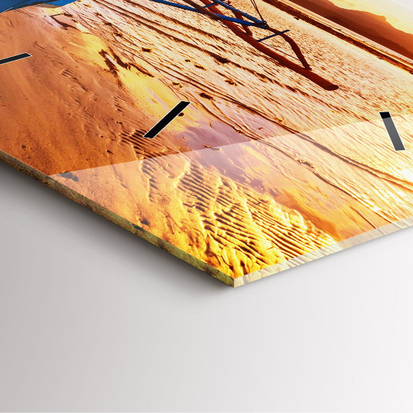 Zegar ścienny kwadratowy Łódka i zachód słońca