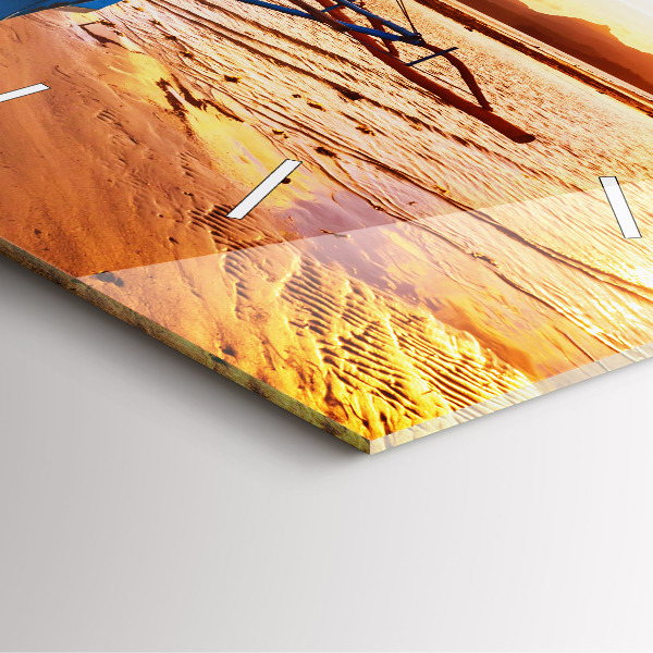 Zegar ścienny kwadratowy Łódka i zachód słońca