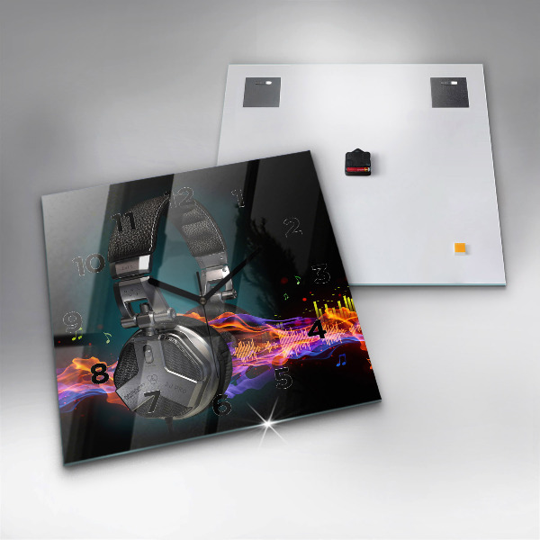 Kwadratowy zegar Słuchawki i fale dźwiękowe