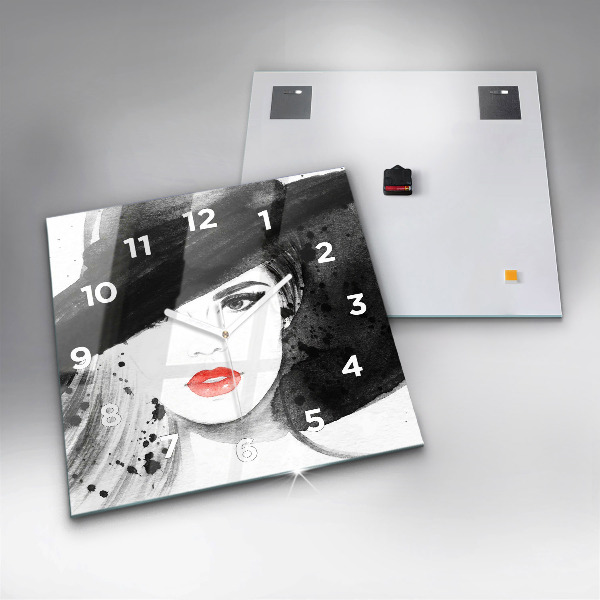 Zegar ścienny kwadratowy Kobieta w kapeluszu