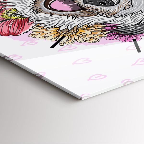 Zegar ścienny kwadratowy Szczęśliwy piesek w kwiatach