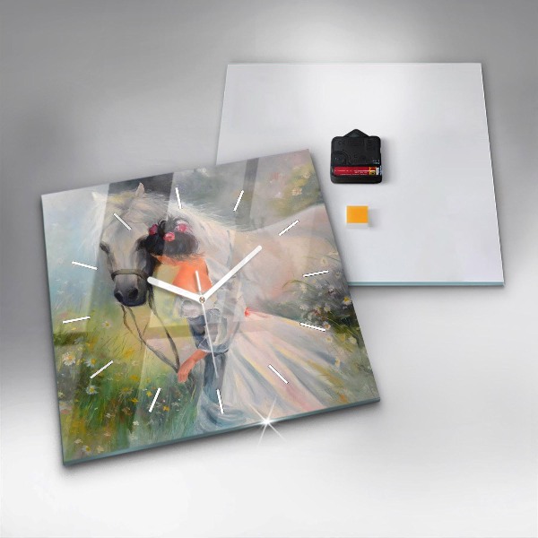 Zegar ścienny kwadratowy Piękna kobieta z koniem
