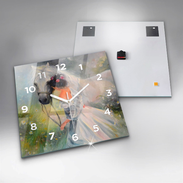 Zegar ścienny kwadratowy Piękna kobieta z koniem