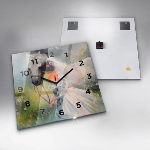 Zegar ścienny kwadratowy Piękna kobieta z koniem