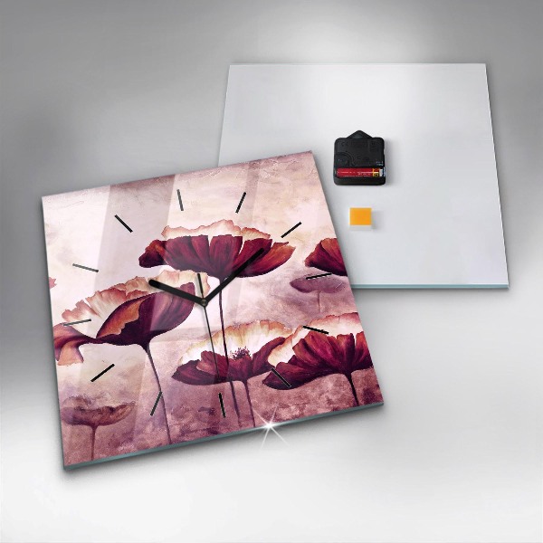 Zegar ścienny kwadratowy Rozkwitające kwiaty maki