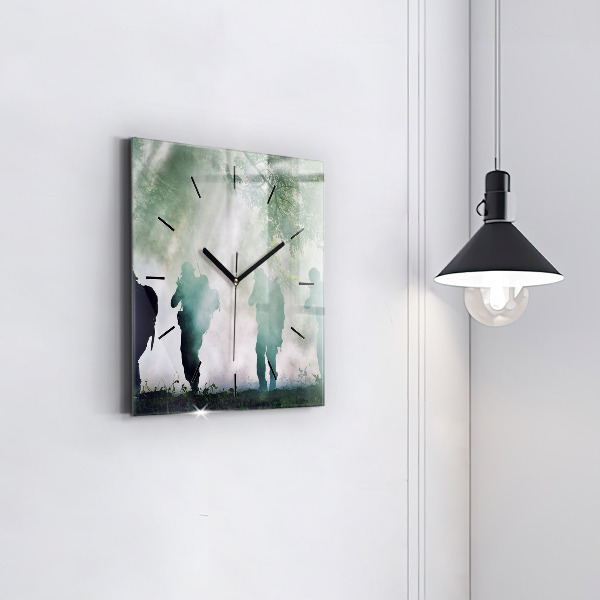 Zegar ścienny kwadratowy Wojsko w lesie żołnierze