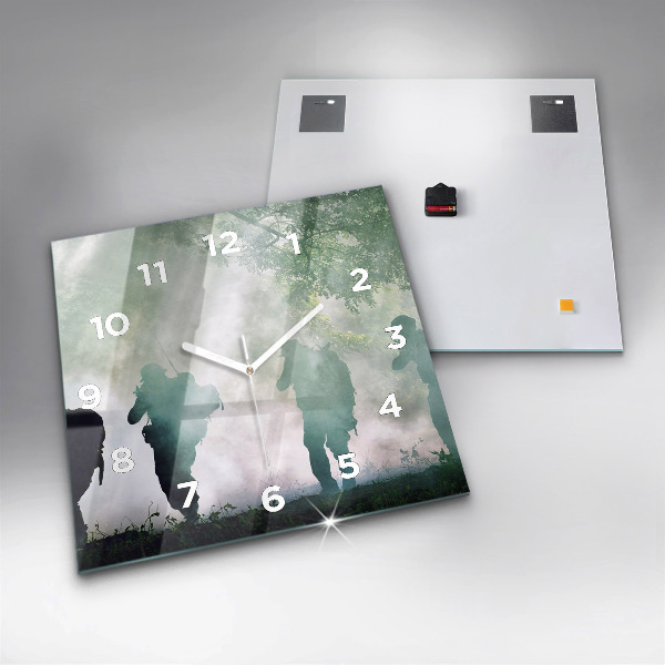 Zegar ścienny kwadratowy Wojsko w lesie żołnierze