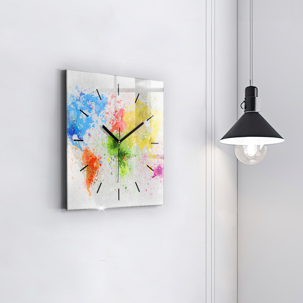 Kwadratowy zegar Mapa świata na papierze