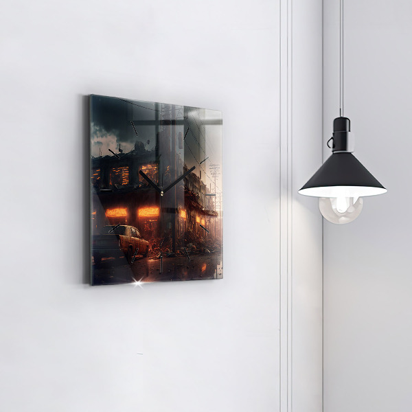 Zegar ścienny kwadratowy Apokaliptyczny budynek