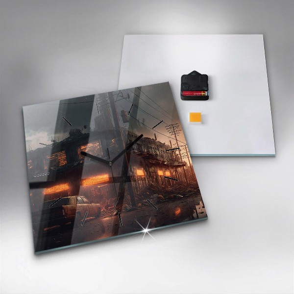 Zegar ścienny kwadratowy Apokaliptyczny budynek