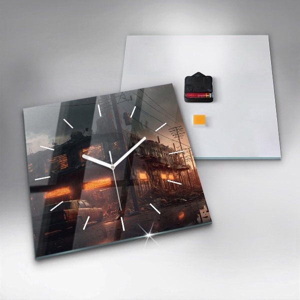 Zegar ścienny kwadratowy Apokaliptyczny budynek