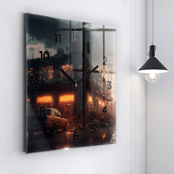 Zegar ścienny kwadratowy Apokaliptyczny budynek