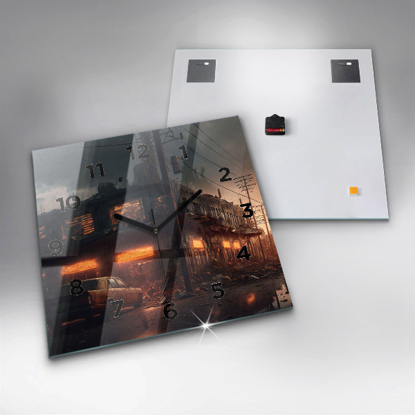 Zegar ścienny kwadratowy Apokaliptyczny budynek