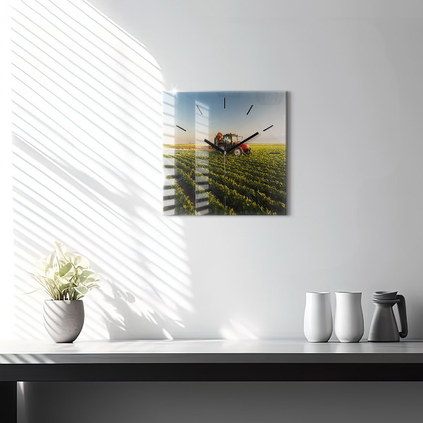 Zegar na ścianę kwadratowy Ciągnik na polu rolniczym