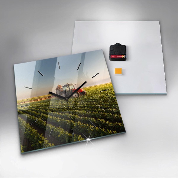 Zegar na ścianę kwadratowy Ciągnik na polu rolniczym