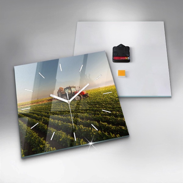 Zegar na ścianę kwadratowy Ciągnik na polu rolniczym