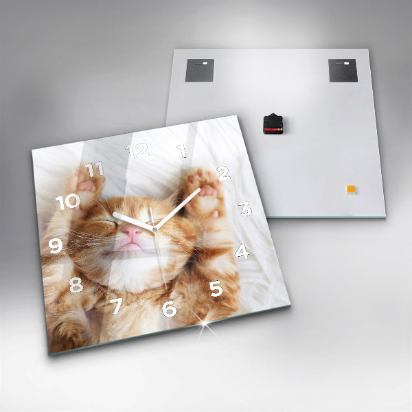 Kwadratowy zegar Śpiący mały kotek