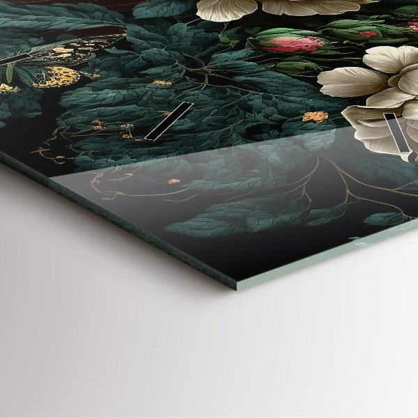 Zegar ścienny kwadratowy Kwiat i złote motyle