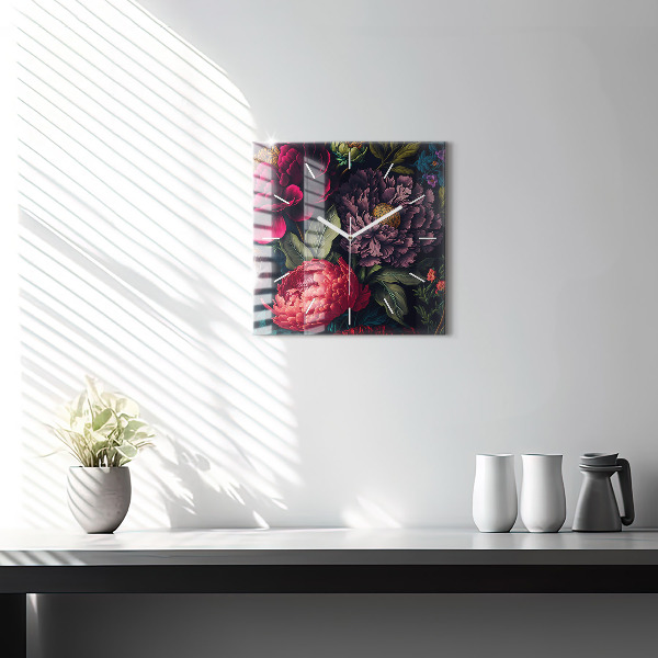 Zegar na ścianę kwadratowy Vintage bukiet kwiatów