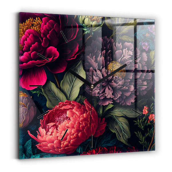 Zegar na ścianę kwadratowy Vintage bukiet kwiatów