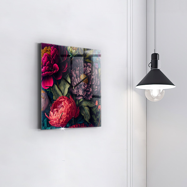 Zegar na ścianę kwadratowy Vintage bukiet kwiatów