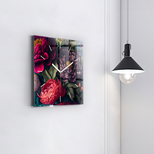 Zegar na ścianę kwadratowy Vintage bukiet kwiatów