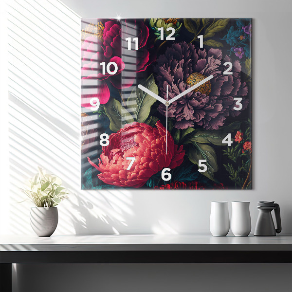 Zegar na ścianę kwadratowy Vintage bukiet kwiatów