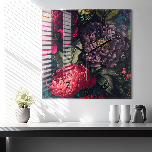 Zegar na ścianę kwadratowy Vintage bukiet kwiatów