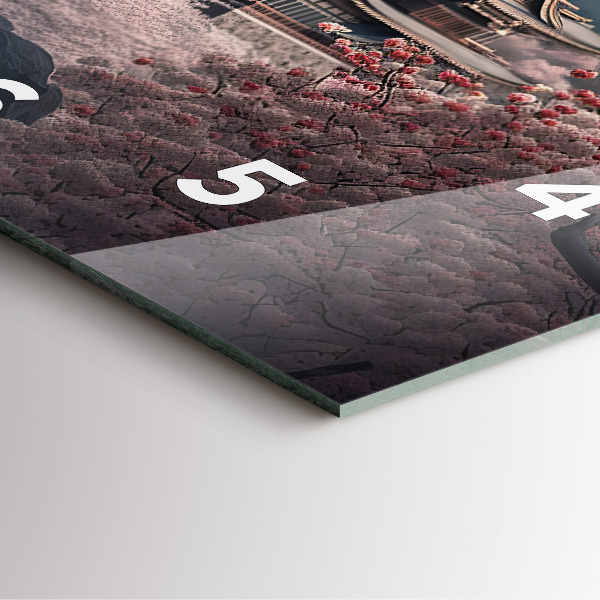 Zegar ścienny kwadratowy Wieża i kwiaty w Azji