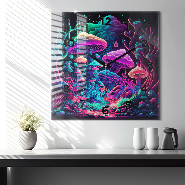 Zegar ścienny kwadratowy Neonowe grzyby