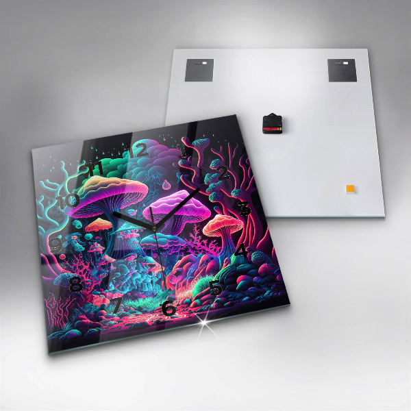 Zegar ścienny kwadratowy Neonowe grzyby