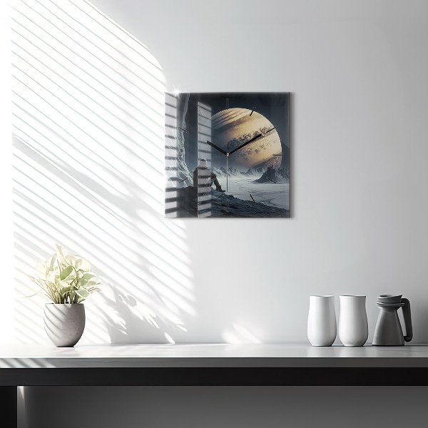 Zegar ścienny kwadratowy Człowiek na tle księżyca