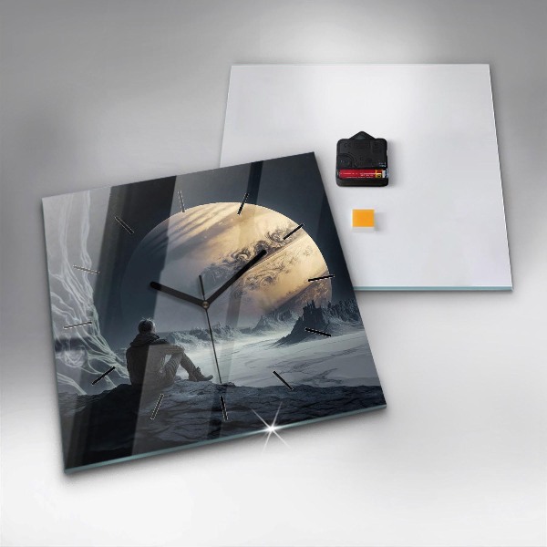 Zegar ścienny kwadratowy Człowiek na tle księżyca