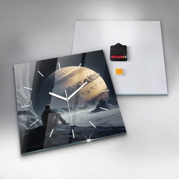Zegar ścienny kwadratowy Człowiek na tle księżyca