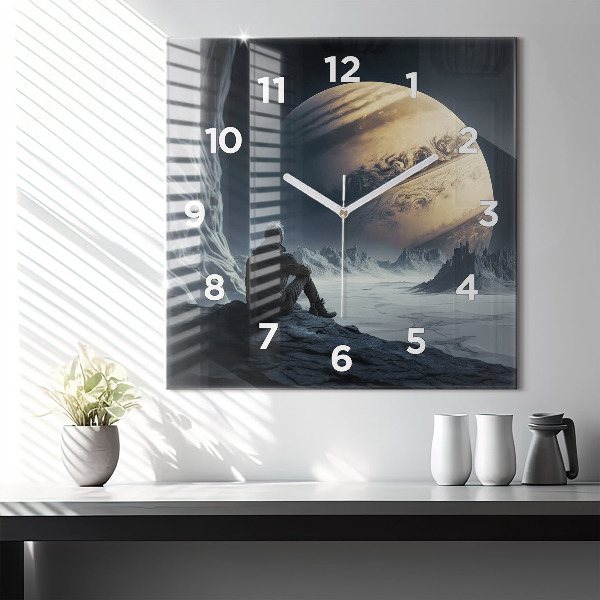Zegar ścienny kwadratowy Człowiek na tle księżyca
