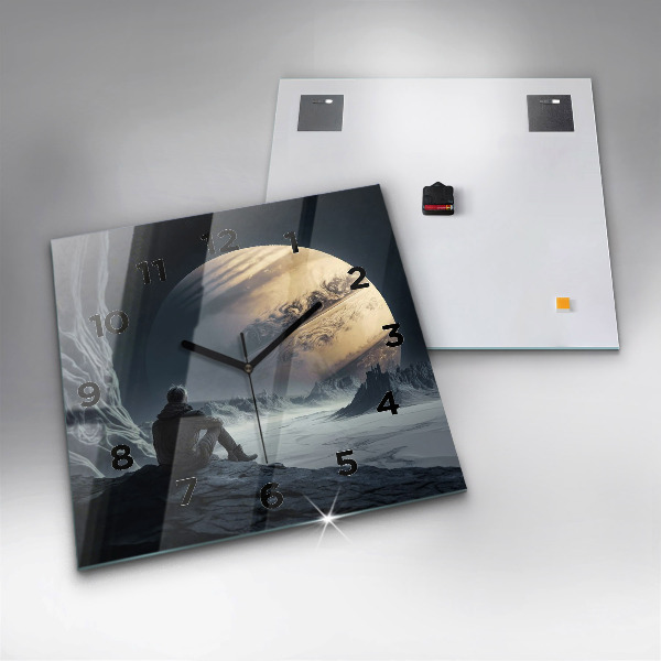 Zegar ścienny kwadratowy Człowiek na tle księżyca